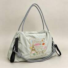 New Fashion Embroidered Floral Pattern Sports Shoulder Tote Bag, Casual Versatile Commuter Large Capacity Waterproof Scratch-Resistant With Lining And Shoulder Strap Handheld Tote Bag For Women - Multicolor - View 3