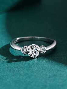 1pc 925 Sterling Silver Clear Zirconia Finger Rings For Women Wedding Engagement Fine Female Jewelry - Silver - View 4