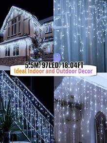 1 pieza Guirnalda de luces solares de pilar de hielo, 97/160 LED Luces de hadas para exteriores, 8 modos de iluminación, IP65 impermeable Luces de cortina, Balcón, Jardín, Aleros, Fiesta, Pared, Ventana, Porche, Patio, Pabellón, Decoración de fiesta de Navidad, Luz decorativa colgante-5.5M/7M - Luces LED solares tipo carámbano - Ver 16