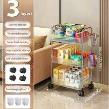 3-Tier Rolling Cart With Swivel Wheels – Multifunctional Transparent Acrylic Cart (With Handle); Heavy-Duty Storage Cart Suitable For Kitchen, Bathroom, Nursery, And Laundry Room – Rack For Snacks, Books, And Craft Supplies (Clear) - View 7