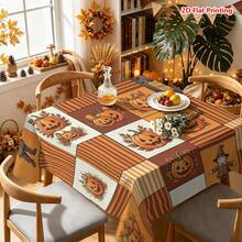 1/2pcs Autumn Tablecloth, Halloween Theme Pumpkin Scarecrow Rustic Style Polyester Tablecloth, Suitable For Dining Table, Coffee Table, Kitchen, Picnic, Camping, Autumn Holiday Decoration, Farmhouse Tabletop Protection - Multicolor - View 9