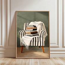2D/Flat 1pc Vintage Oil Painting Style Poster, Stacked Books On Chair, Cozy Reading Corner, Wall Art Decor, Suitable For Bedroom, Living Room, Kitchen, Study, Bathroom Wall Decoration, Home Decor, Library Decor (Unframed/Framed) - A - View 11