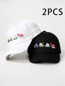 2件組 3-8歲兒童時尚春夏/秋冬防曬棒球帽，適合戶外活動，附個性化裝飾，2-3歲嬰幼兒可調節防曬抗UV棒球帽，男女童適用 - 白色+黑色 - 查看 4