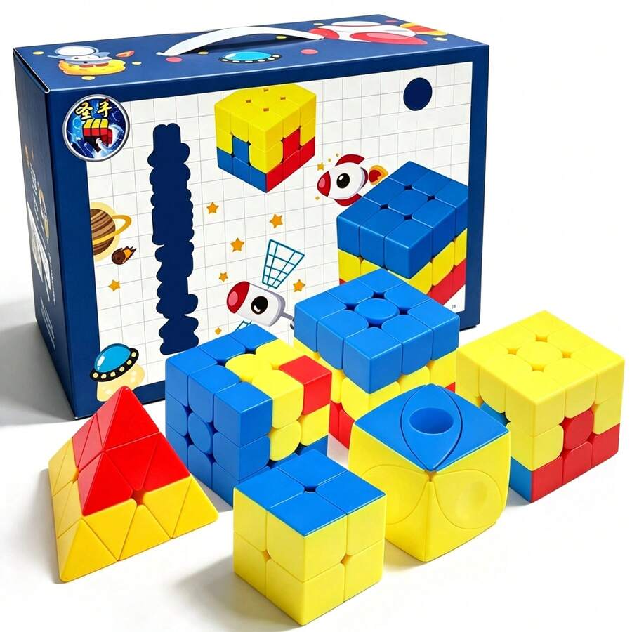 sengso 6pcs Speed Cube Gift Set, 2x2 3x3 Pyramid Cube Combination, Stickerless Rotating Puzzle Cube, Suitable For Children, Teenagers, Adults, Multi-Piece Party Favors, Party Supplies, Classroom Rewards, Halloween Gifts - Multicolor - View 1