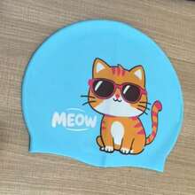Cute Cat Print Silicone Swim Cap, Snug Fit Hair Protection Swimming Cap For Pool Training And Water Play - Multicolor - View 4