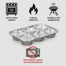 Set Of 4 Disposable Aluminum Foil Baking Pans With 6 Cavities For Muffins And Cupcakes, Heat Resistant Molds 25x17x3.5 Cm - 彩色 - 查看 5