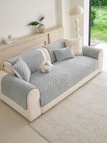1PC Curved Water Ripple Plush Sofa Cover, Suitable For 1/2/3/4 Seater Sofas, Warm Thick Couch Protector, Non-Slip Bottom, Machine Washable, Pet Friendly, All Season Minimalist Home Decor Furniture Pad - Light Grey - View 8