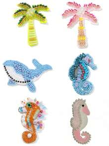 1pc Handmade Beaded Sew-On Patch, Ocean Theme Starfish, Shell, Coconut Tree And Seahorse Pattern, Suitable For Clothing, Pants, Hats, Headwear, Bags DIY Patch, Hand Sewn, Summer Decoration - Multiple Styles - View 12