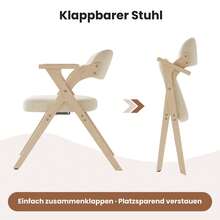 6 Folding Dining Chairs Beige Solid Wood - Comfortable And Space Saving - 米色 - 查看 3