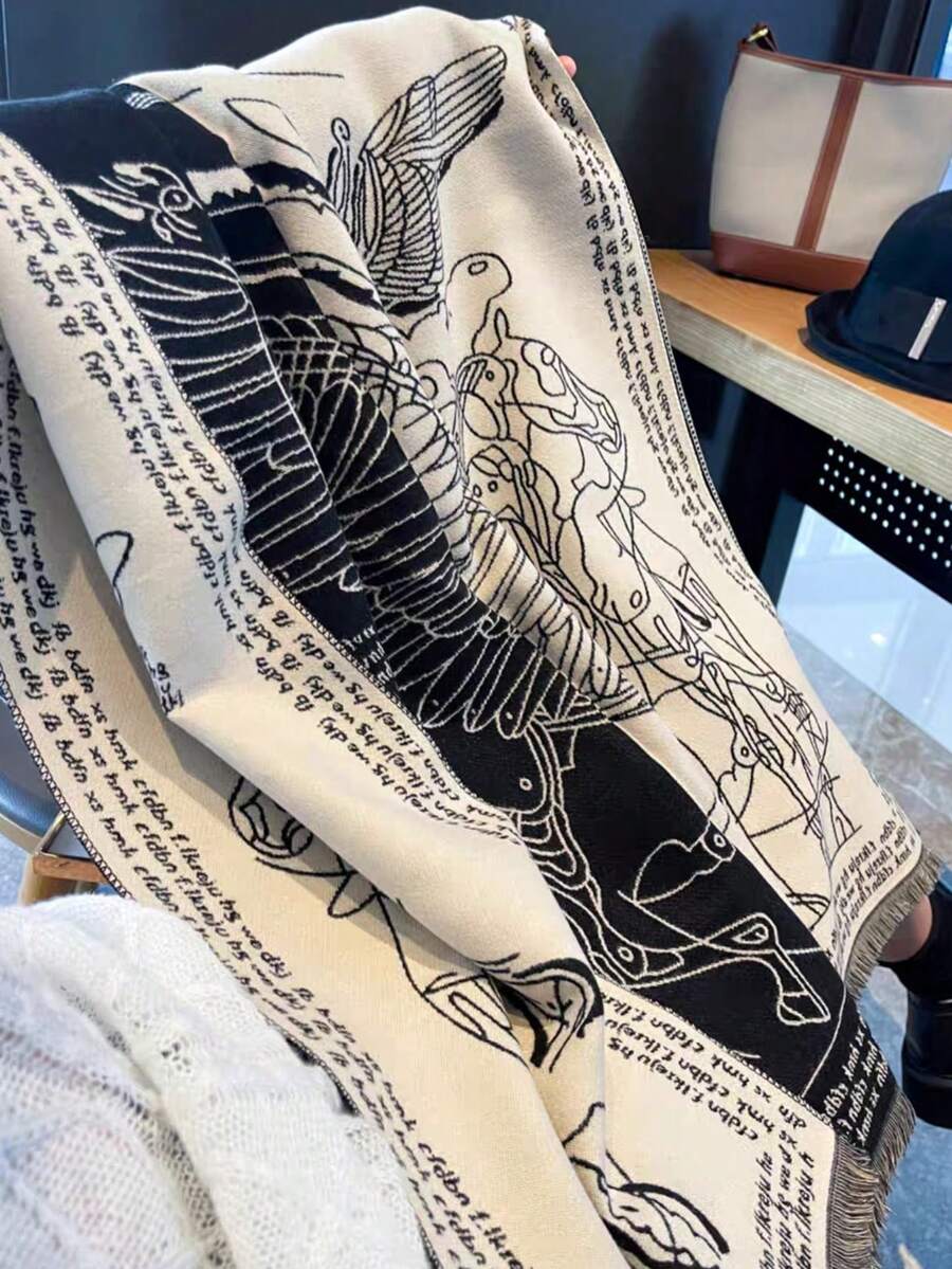 1件卡其色豹紋秋冬新款歐美風拼接豹紋女式圍巾,加厚保暖百搭長披肩,適合冷氣房使用 - 香檳色 - 查看 1