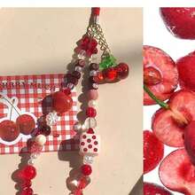 1pc Cute Cartoon Cherry Phone Lanyard, Handmade Beaded Camera Strap, Anti-Loss Wristband DIY Beaded - Multicolor - View 2