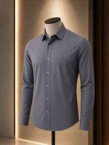 Men's Long Sleeve Spandex Dress Shirt - 深灰色 - 查看 6