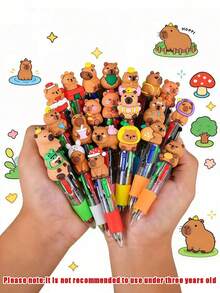 10件組隨機9cm水豚派對小禮物 彩色套裝 卡通風迷人4合1大宗訂購 可愛水豚嬰兒洗禮派對禮物 辦公文具禮品袋填充物 多樣設計 帶來獨特節日驚喜（隨機發貨） - 彩色 - 查看 1