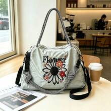 New Fashion Embroidered Floral Pattern Sports Shoulder Tote Bag, Casual Versatile Commuter Large Capacity Waterproof Scratch-Resistant With Lining And Shoulder Strap Handheld Tote Bag For Women - Multicolor - View 14
