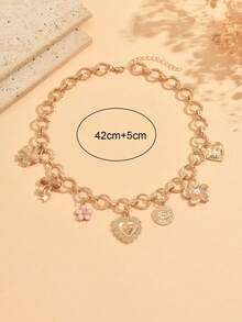 1 pièce Collier chaîne clavicule à pendentif multi-éléments avec décoration florale et nœud, bijou de cou de style vacances mode pour femmes, convient pour le port quotidien et les rassemblements de fête - Multicolore - Voir 4
