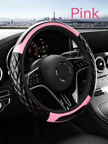 1pc Quilted PVC Leather Steering Wheel Cover, Sweat-Proof, Anti-Slip, Wear-Resistant, All-Season Universal, Fits 36-38cm (14.17-14.96in) Steering Wheels, Car Interior Accessory, Suitable For Most Car Models - Quilting - View 6