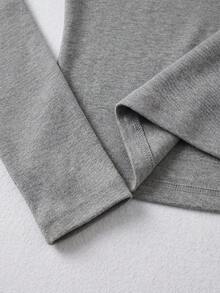 Women's Grey Round Neck Slim Fit Long Sleeve T-Shirt, Minimalist Flattering Versatile Elastic Base Layer Top - Dark Grey - View 7