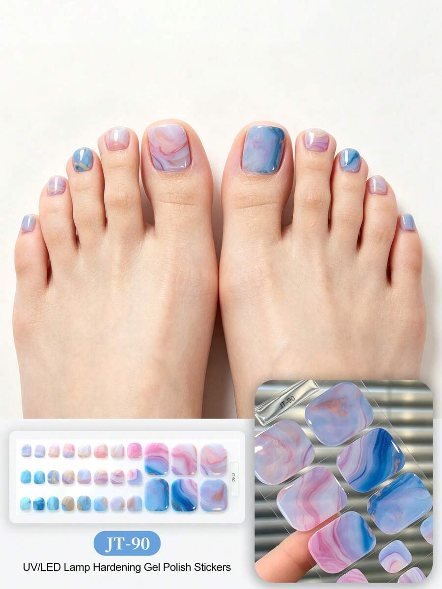 Cross-Border New Arrival Semi-Cured Gel Summer Toe Nail Stickers, Glitter Flash Design, In Stock Wholesale, Waterproof & Long-Lasting