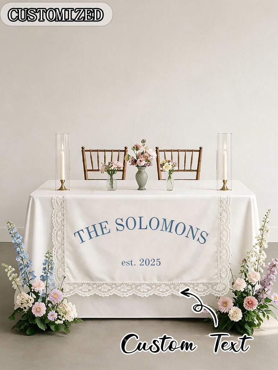 Personalized Tulle Table Runner With Lace Trim, Custom Wedding Ceremony BannerCustom Wedding Table Decor, Bridal Table Runner With Names And Date, Rustic Lace Wedding Table Runner - Multicolor - View 1
