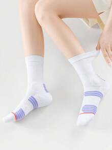 1/2/4 Pairs Women's Mid-Calf Sports Socks, Odor-Resistant Towel Bottom, Non-Slip, Professional Running, Fitness, Badminton, Couple Socks - Multicolor - View 3