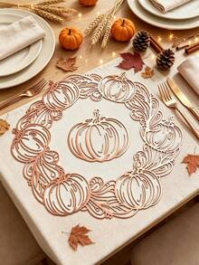 1/4/6pcs Pumpkin PVC Gold Foil Placemats, Suitable For Wedding Party Table Decor, Harvest Festival Placemats, Coffee Machine Mat, Non-Slip Heat-Resistant Mat, Suitable For Wedding Party, Holiday Celebration, Picnic Camping, Birthday Party Table Decor - Multicolor - View 5