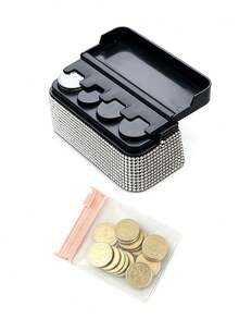 Rhinestone Car Coin Holder, Suitable For Most Cars And Trucks, Car Accessory Storage Box, Euro Coin Storage Box, Compact Car Coin Holder/Applicable, Convenient Mini Storage Box, Creative Storage, Easy To Put In And Take Out, Mini Car Coin Storage Box/Center Console Storage Box And Remote Control Storage Box/Suitable For Most Cars And Trucks/Space-Saving Multi-Function Storage Box/Essential Accessory For Commuting And Road Trips, Teacher's Day Gift, Back To School, Halloween, Christmas Gift - Multicolor - View 12