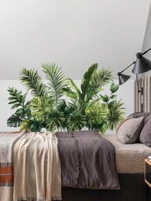 2pcs/Set Tropical Green Monstera Leaf Wall Decal Stickers, Removable Room Decor For Bedroom, Living Room, Entryway - 2pcs - View 5