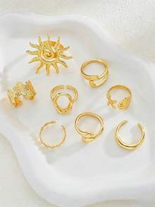 8pcs Bohemian Vintage Beach Women Casual Rings Set Suitable For Daily Wear, Vacation, Date, Party - Yellow Gold - View 4