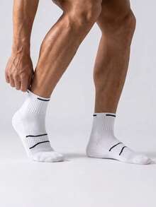 Driftmere 1/4 Pairs Mens Dual Color Crew Socks, Breathable Sports Socks With Terry Sole, High Elastic Basketball Running Cycling Hiking Socks - Multicolor - View 6