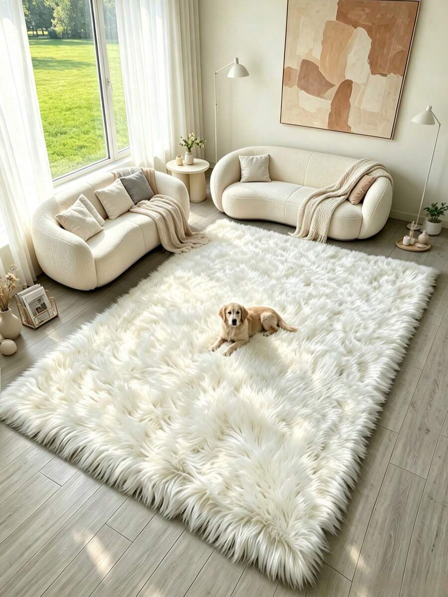1 pieza Alfombra de peluche blanca, Alfombra de sala de estar, Alfombra de área, Alfombra grande, Felpudo, Alfombra grande de sala de estar