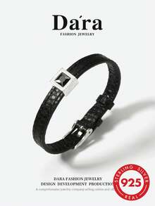 DARA Vintage Black Leather Bracelet S925 Silver Adjustable Wristband Luxury Gift Box Holiday Gift - Black - View 1