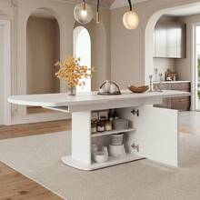Extendable Oval Dining Table White And Silver - Optimized Space In Wood For Dining Room And Kitchen - 白色 - 查看 1