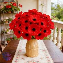 12pcs Spring Outdoor Decor Artificial Flowers, Exquisite Vibrant Poppy Flowers, Easy To Arrange Low Maintenance, Fade-Resistant Long-Lasting, All-Season Outdoor Artificial Flowers, Garden Atmosphere Decoration - Poppy - View 1