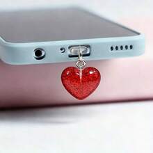 1pc Glitter Candy Color Heart Pendant Tablet Charging Port Dust Plug/Phone Charm Charging Port Dust Plug Accessory Type-C - Multicolor - View 9