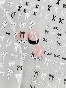 6 Peças Conjunto de Adesivos de Unhas Francesas com Laço de Renda Preta 3D, Fita de Poá, Laço de Renda, Coração, Decalques de Unhas Autoadesivos, Poá Branco, Laço, Decorações de Manicure - Multicolorido - Visão 9