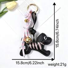 Leather Spotted Dog Keychain Pendant, Premium Padded Bell Charm With Hanging Rope, Puppy Bag Accessory - Multicolor - View 6