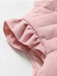 Girls' Flowy Sleeve Stand Collar Zipper Quilted Down Vest, Autumn/Winter Warm Thickened Sleeveless Jacket, Back To School Casual Outerwear - Baby Pink - View 6