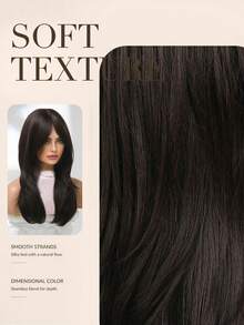 Dark Brown 18 Inch Layered Wavy Synthetic Wig With Curtain Bangs, Natural Loose Wave Heat Resistant Fiber Wigs For Women, Soft Silky Layered Hair, Perfect Daily Look, Halloween, Thanksgiving, Christmas Party Cosplay Hairstyle - Dark Brown - View 7