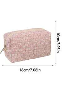 1pc Large Capacity Pink Plaid Polyester Fabric Zipper Makeup Bag, Multi-Functional Storage Pouch For Lipstick, Coins, Cosmetics, Pens, Portable Travel Home Organizer, Valentine's Day Gift For Women - Multicolor - View 4