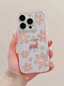 1pc Fashion Creative Personalized Full Screen Snowflake & Deer Pattern Phone Case, Contrast Color 2-In-1 TPU Anti-Drop Soft Shell Protective Cover Compatible With Apple 11/12/13/14/14 Plus/15/15 Plus/16/16 Plus/17/17 Pro And Other Models - Multicolor - View 5