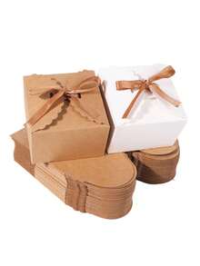 10/20/30pcs Wavy Edge Kraft Paper Gift Boxes With Ribbon Bow, Square Dessert Packaging Boxes, Multi-Purpose Gift Containers, Suitable For Wedding Favors, Holiday Parties, Handmade Gift Wrapping - Kraft Paper Gift Box - View 6