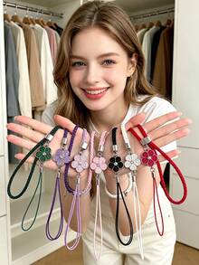 2026 New Camellia & Lucky Clover Wrist Strap Lanyard, PU Phone Lanyard, Portable ID Card Holder, Decorative Phone Case Accessory - Multicolor - View 2