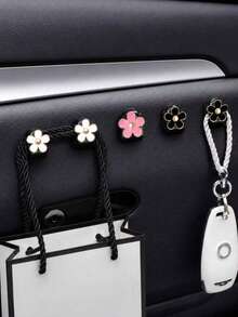 2Pcs Car Adhesive Mini Hooks, Flower Shaped Car Storage Hooks For Dashboard Storage And Home Use, Suitable For Hanging Bags, Keys, And Other Interior Decorative Accessories - A - View 4