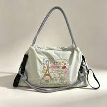 New Fashion Embroidered Floral Pattern Sports Shoulder Tote Bag, Casual Versatile Commuter Large Capacity Waterproof Scratch-Resistant With Lining And Shoulder Strap Handheld Tote Bag For Women - Multicolor - View 13