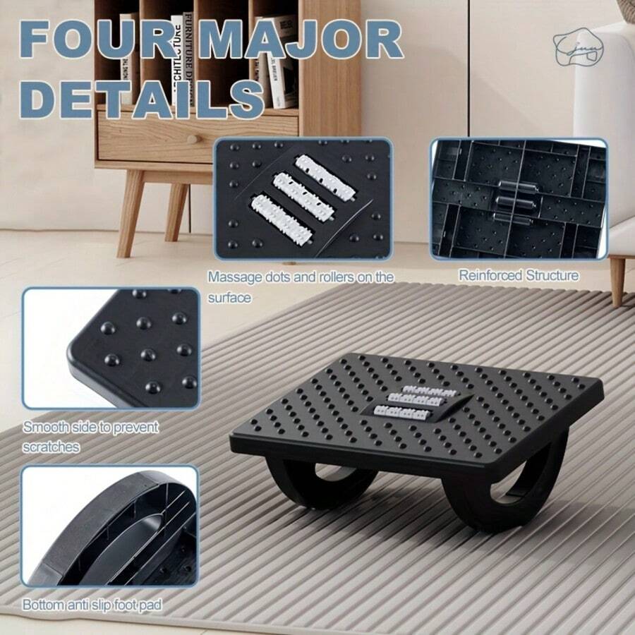 1 buah Sandaran Kaki Ergonomis yang Dapat Diatur Ketinggiannya dengan Tonjolan Pijat, Mencegah Kaki Menyilangkan, Meredakan Kelelahan Kaki, Membuat Pekerjaan Lebih Nyaman, Cocok untuk Kantor, Ruang Keluarga, Ruang Belajar, Hadiah Sempurna untuk Bos dan Teman - Hitam - View 1