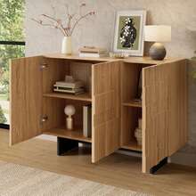 Modern Sideboard, Black Natural Wood With Adjustable Shelves - 黑與自然 - 查看 7