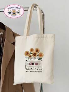 Bolsa de compras con estampado de girasoles - Beis - Ver 6