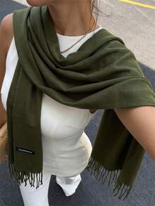 1pc Women's Classic Minimalist Cashmere Scarf, Daily Neck Scarf, Versatile Bow Tie Accessory, Suitable For Women's Daily And Commute Looks - Army Green - View 2