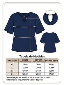AME MODAS Women's Plus Size Blouse In Viscolycra Knit With Flutter Sleeves And Iron-On Detail On The Neckline 8.8 - 藏蓝色 - 查看 7
