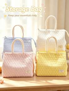 1pc Cute Macaron Insulated Lunch Tote With A Triangular Quilted Texture, Double-Layer Padded Comfy Handles, Zipper Closure With Plenty Of Storage, Multiple Compartments Mom Bag, Perfect For Work, School, Travel, Or Outings Any Time Of Year - Multicolor - View 2